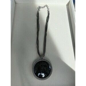 VTG Premier Designs Multi Strand Chain Necklace Large Round Black Pendant